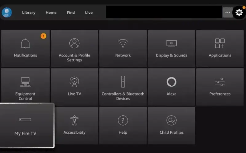Television settings grid showing applications, network and display sections